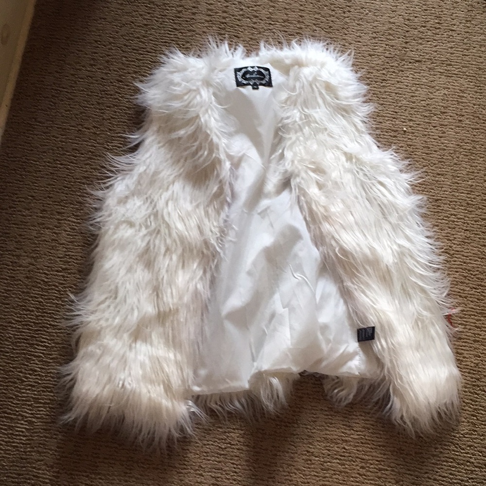 White faux fur vest